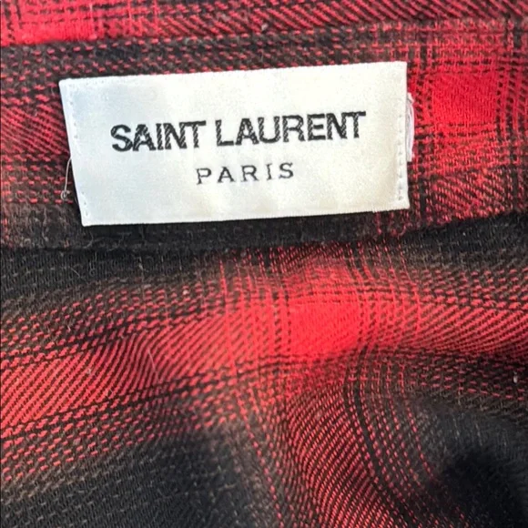 Saint Laurent Paris Black & Red Plaid Flannel Button-Up Shirt Size Small - Picture 6 of 8